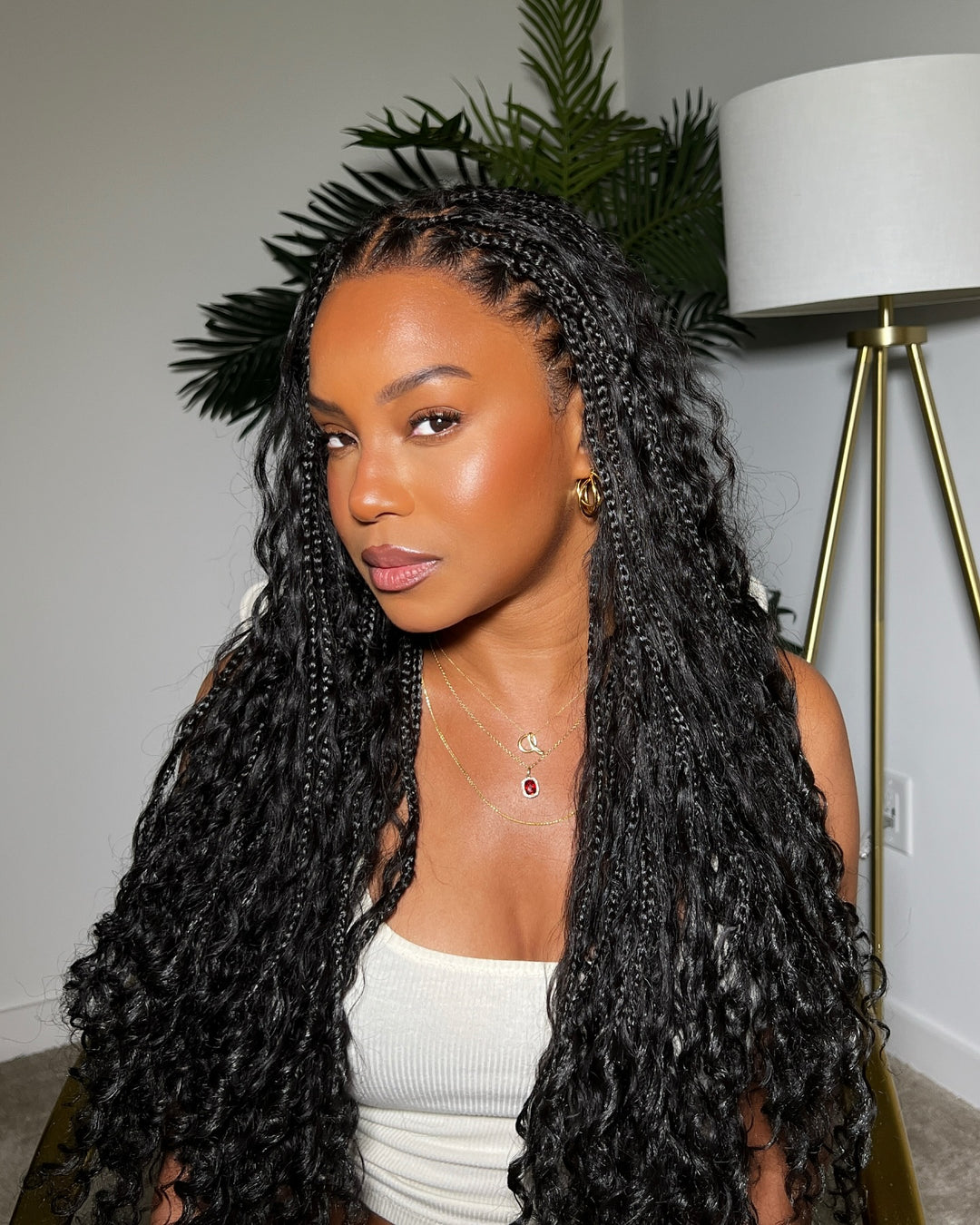 Light Weight Invisi Strap Full Lace Knotless Boho Curls Braided Wig Super Natural Scalp