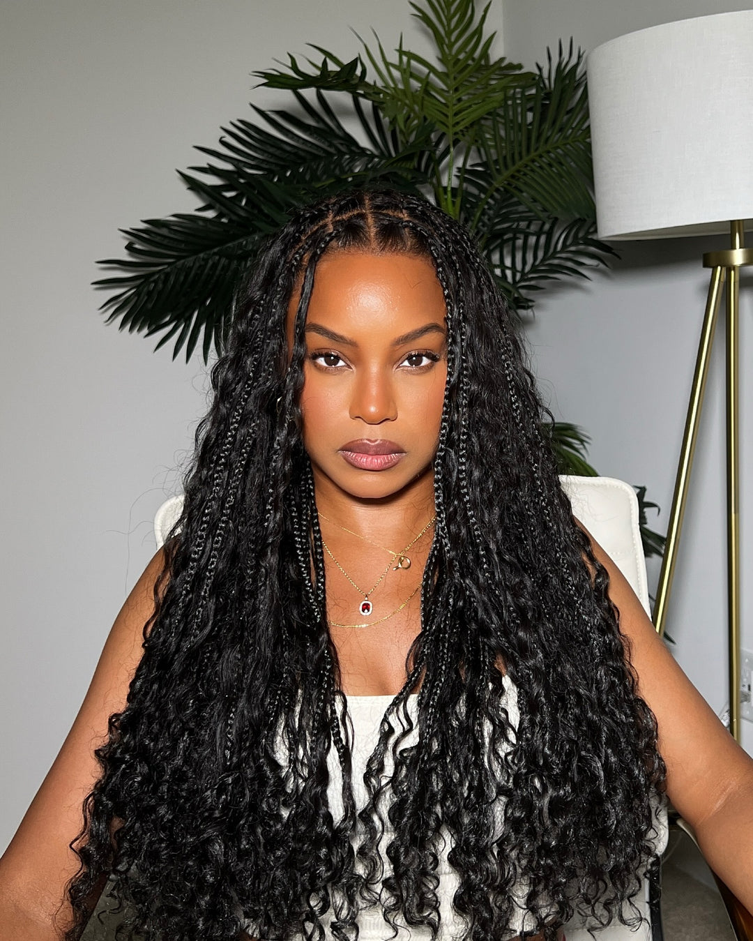 Light Weight Invisi Strap Full Lace Knotless Boho Curls Braided Wig Super Natural Scalp