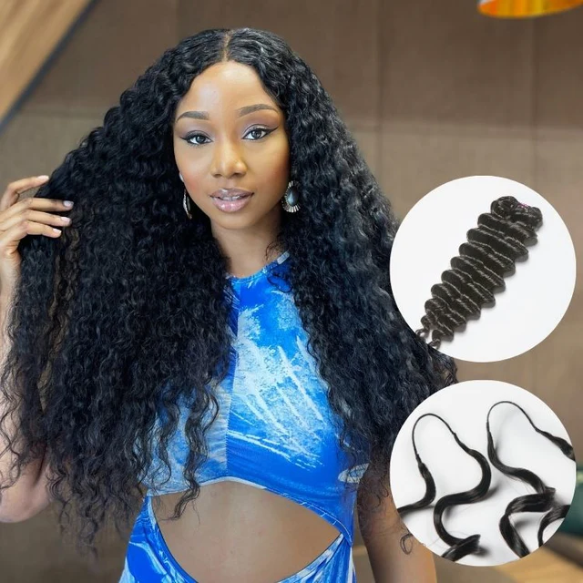 Pre-Separated Feather Human Crochet Hair Deep Wave