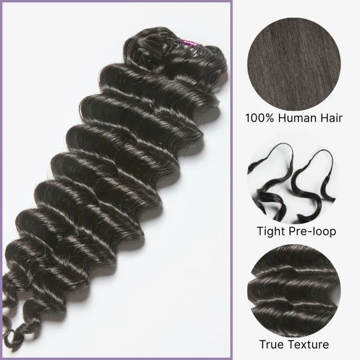 Pre-Separated Feather Human Crochet Hair Deep Wave